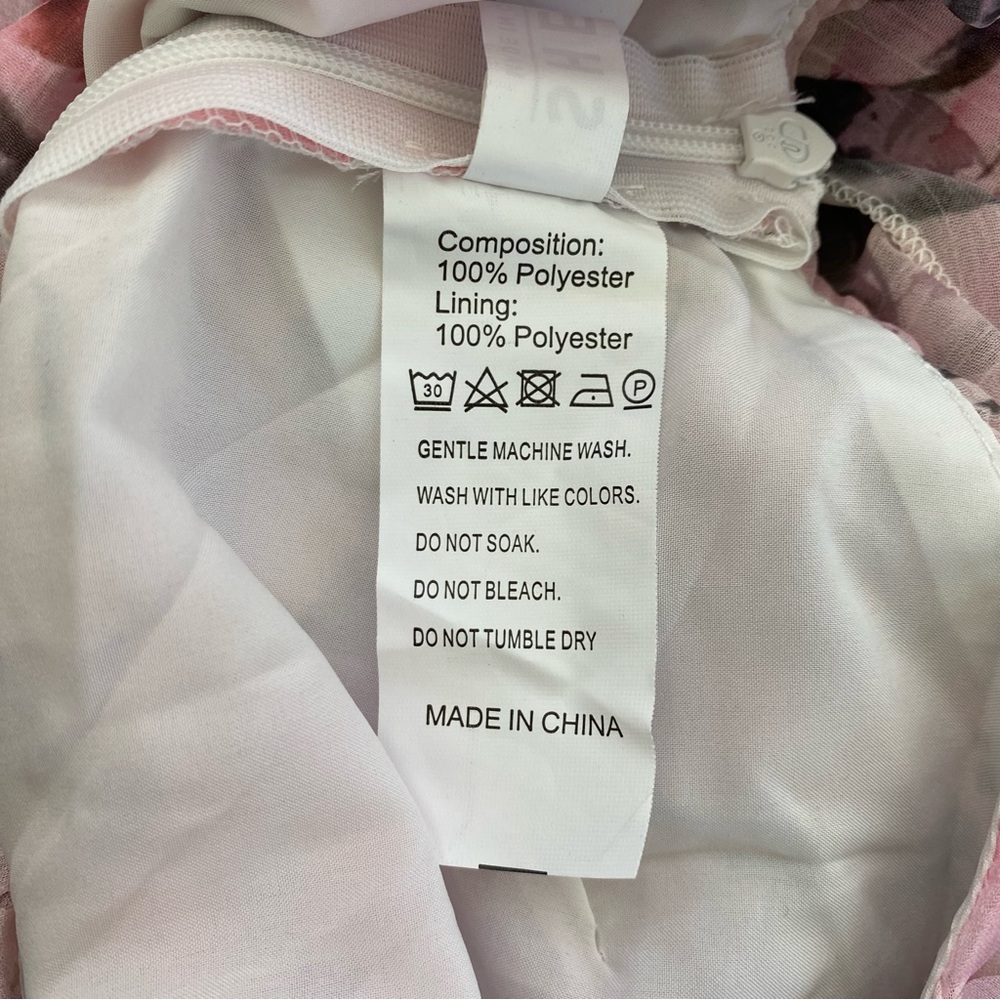 NWOT Pink Floral One Shoulder Ruffle Trim High Waist Flared Mini Dress XS - Picture 14 of 15